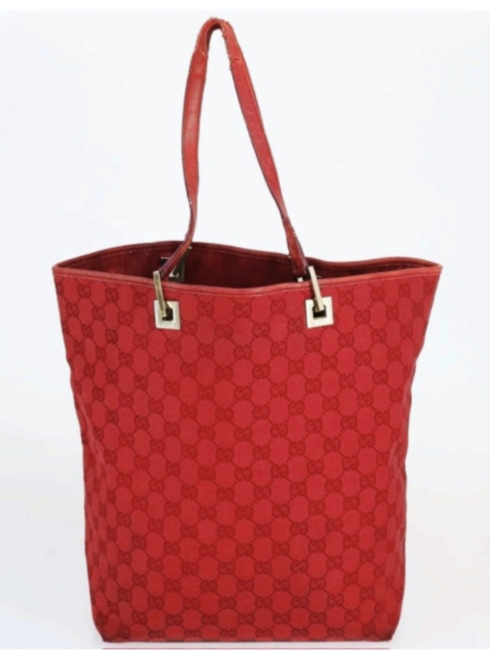 Gucci Crimson GG Sherry Line Monogrammed Canvas & Leather Tote Bag